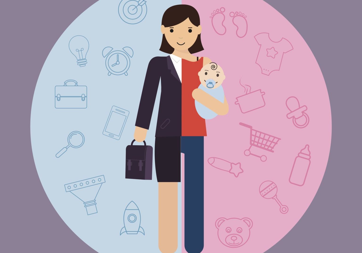 businesswoman and mother, career and motherhood divided